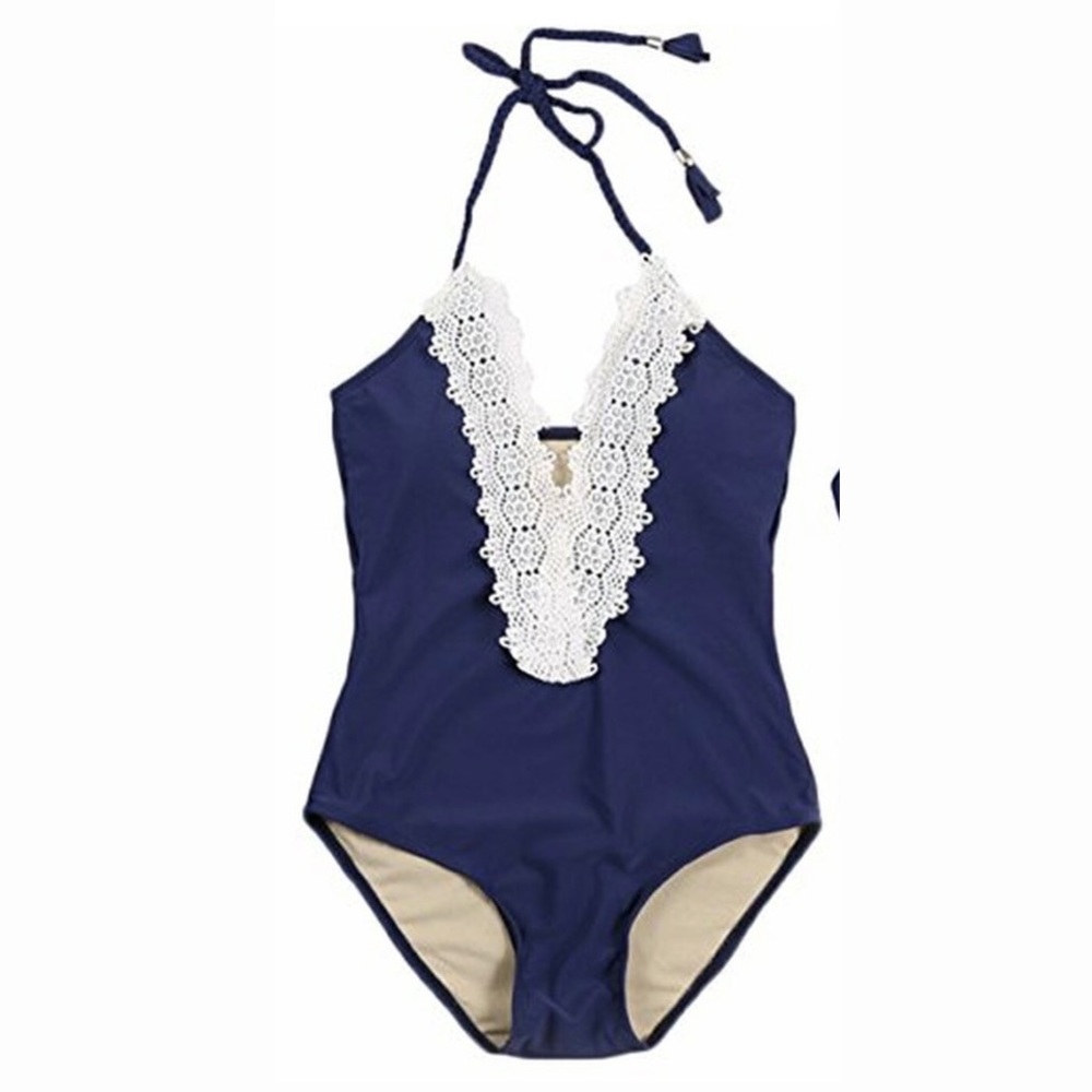 📣 Moving Sale!! ✨ NEW Navy Blue and Crochet V-Neck Swimsuit Medium